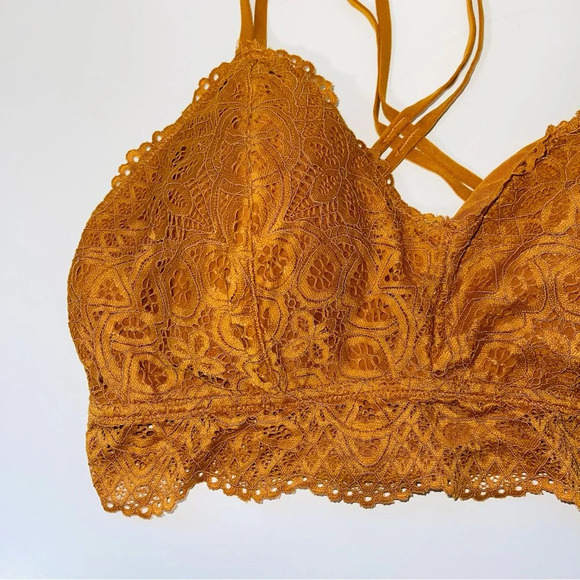 Maurices Golden Yellow Allover Lace Strappy Racerback Bralette Medium Women’s - Picture 4 of 10